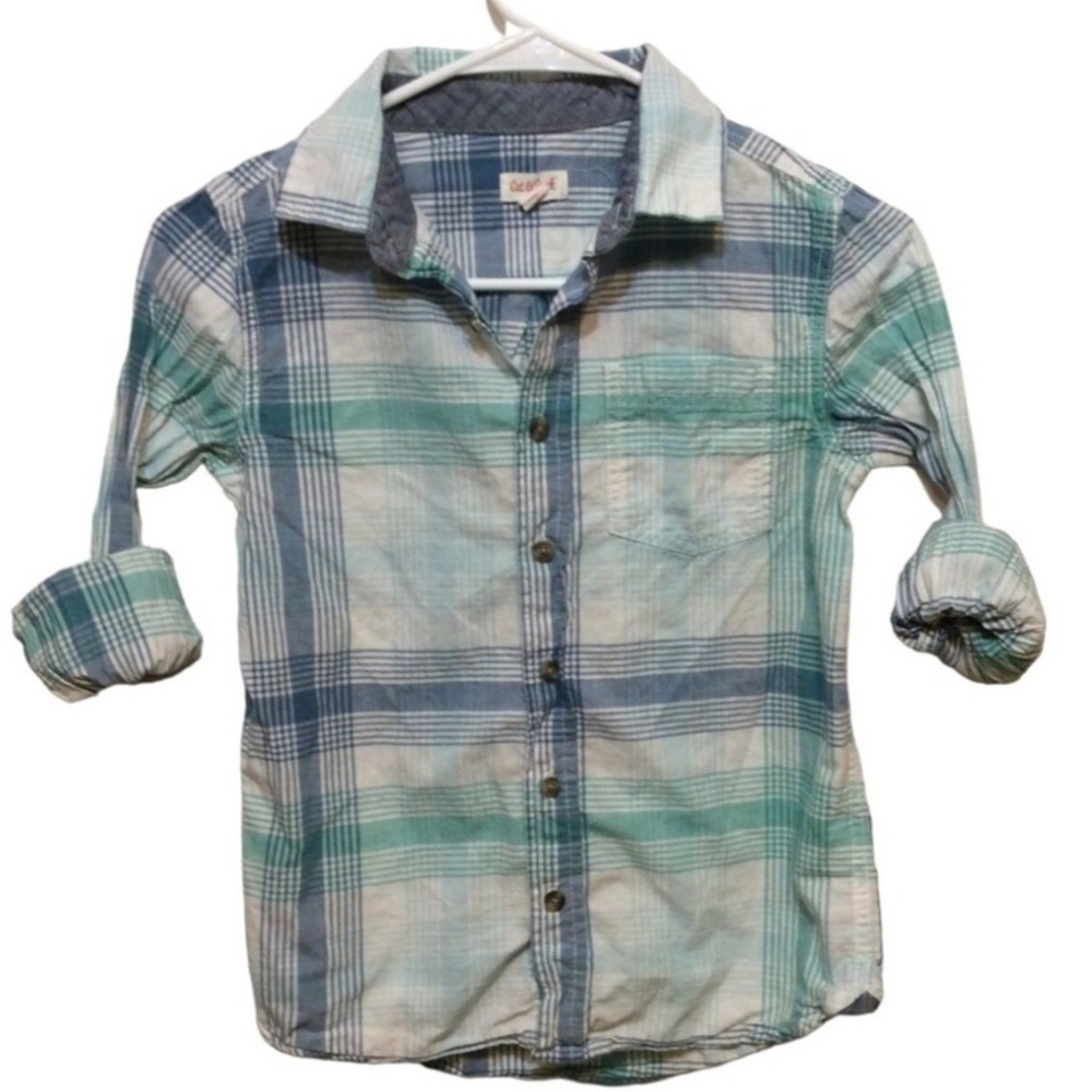 Cat & Jack blue/green plaid button down long sleeve shirt